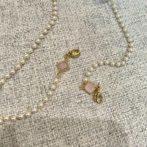 Dainty White Pearl Pink Clover Gold Color Chain
